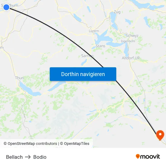 Bellach to Bodio map