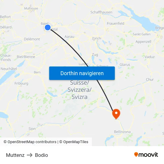 Muttenz to Bodio map
