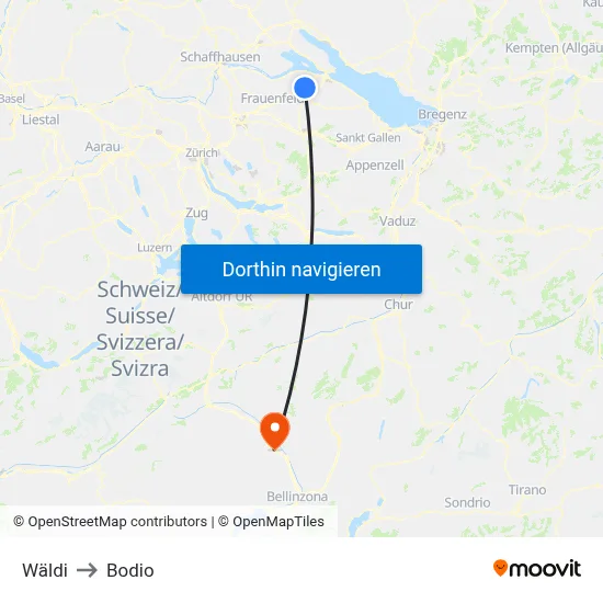 Wäldi to Bodio map