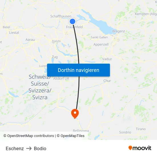 Eschenz to Bodio map