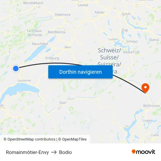 Romainmôtier-Envy to Bodio map