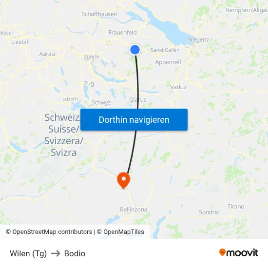 Wilen (Tg) to Bodio map