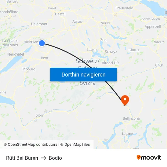 Rüti Bei Büren to Bodio map