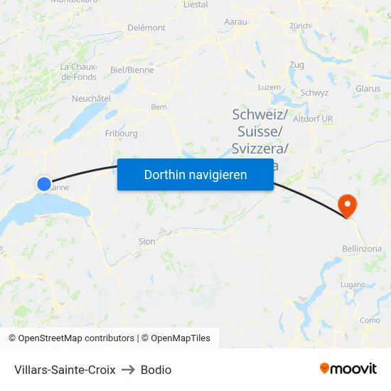 Villars-Sainte-Croix to Bodio map