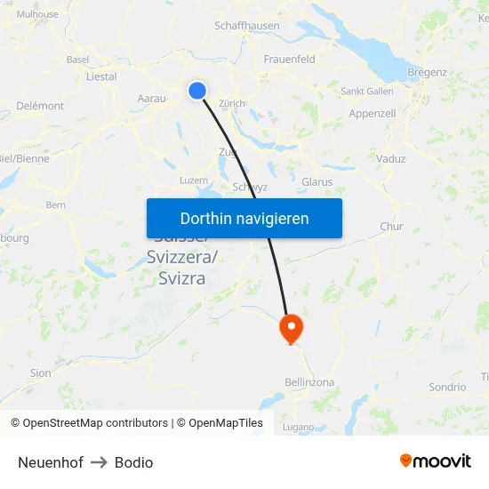 Neuenhof to Bodio map