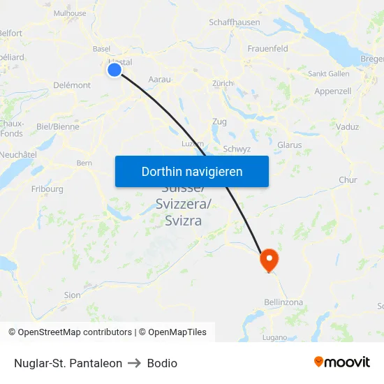 Nuglar-St. Pantaleon to Bodio map