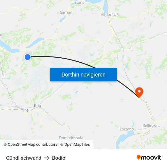 Gündlischwand to Bodio map