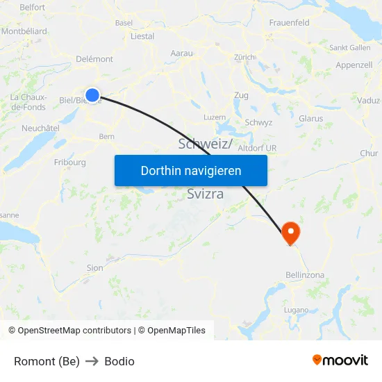 Romont (Be) to Bodio map