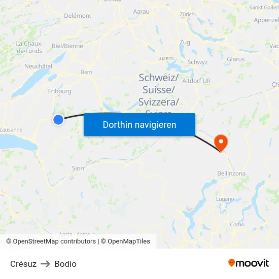 Crésuz to Bodio map