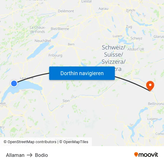 Allaman to Bodio map