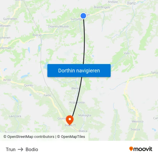 Trun to Bodio map