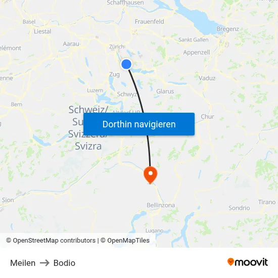 Meilen to Bodio map