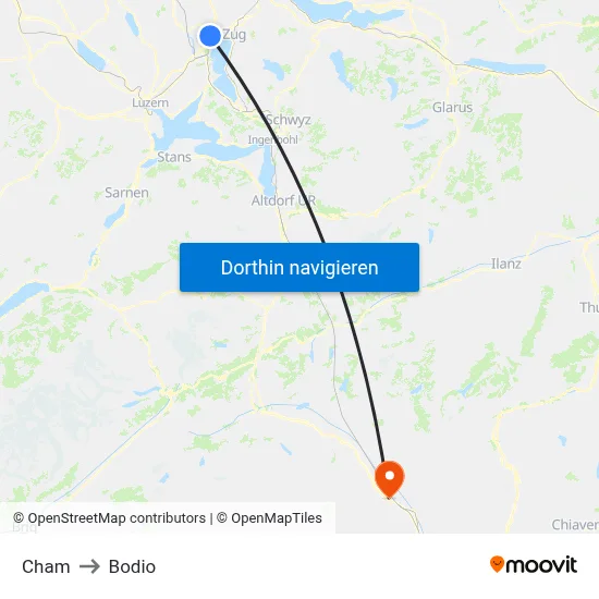 Cham to Bodio map