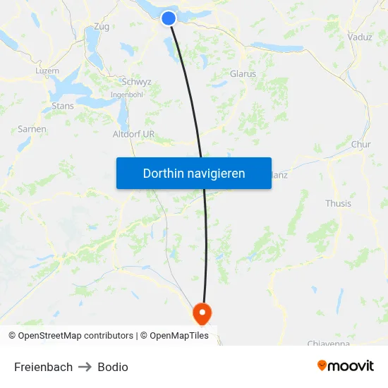 Freienbach to Bodio map