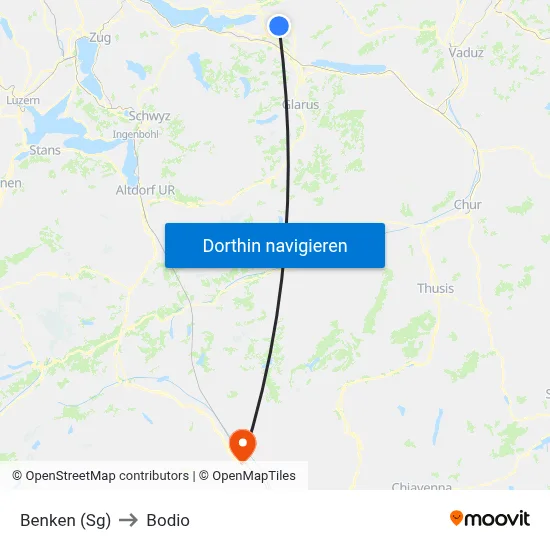 Benken (Sg) to Bodio map
