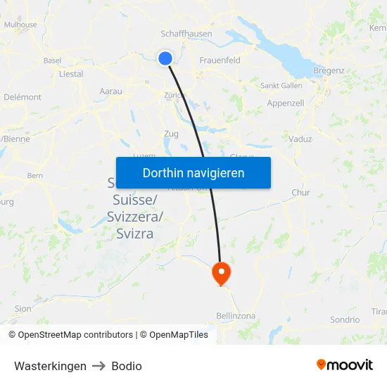 Wasterkingen to Bodio map