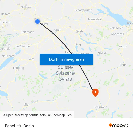Basel to Bodio map