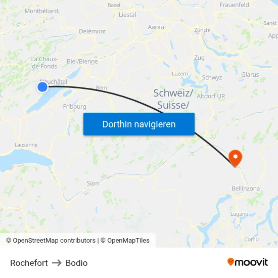 Rochefort to Bodio map