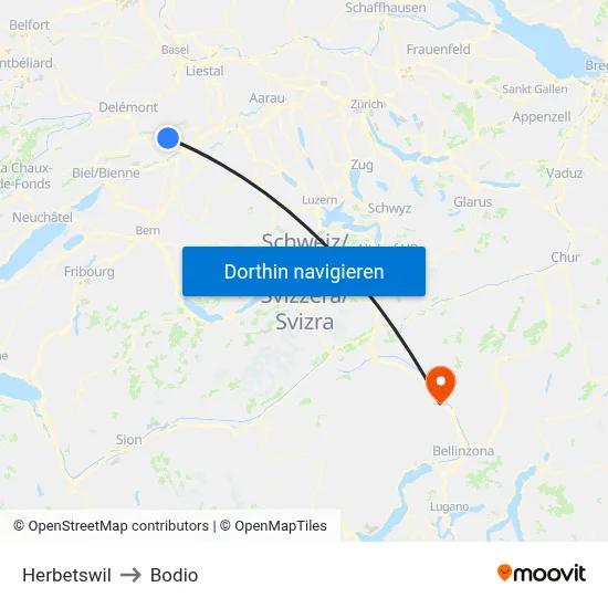Herbetswil to Bodio map