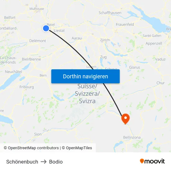 Schönenbuch to Bodio map