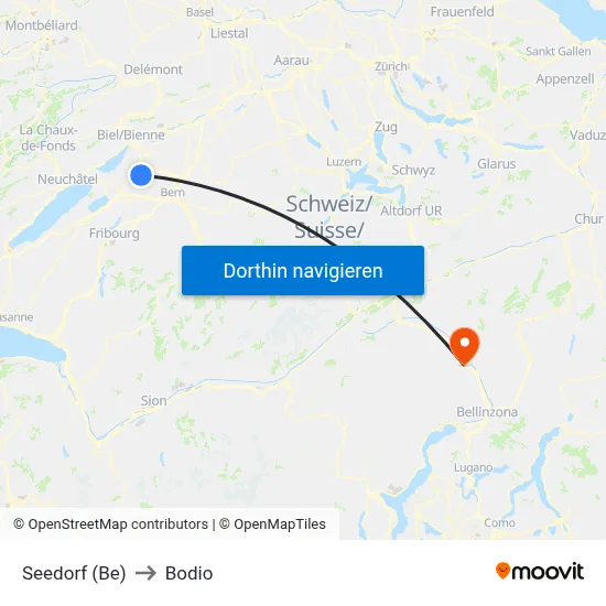 Seedorf (Be) to Bodio map