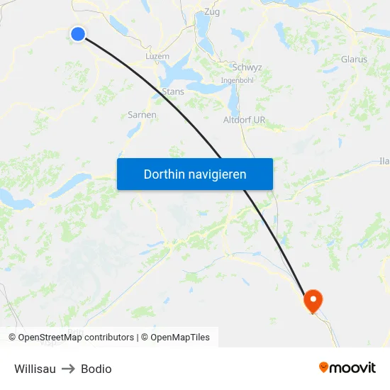 Willisau to Bodio map