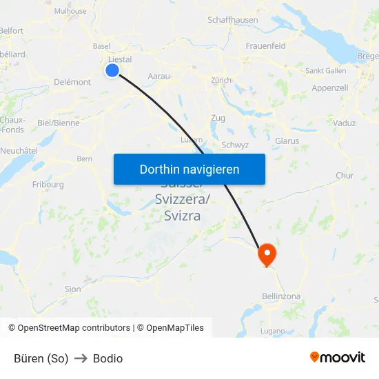 Büren (So) to Bodio map
