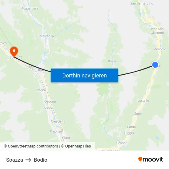Soazza to Bodio map