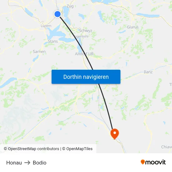 Honau to Bodio map