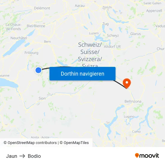 Jaun to Bodio map