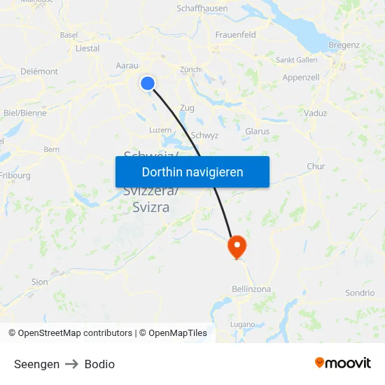 Seengen to Bodio map