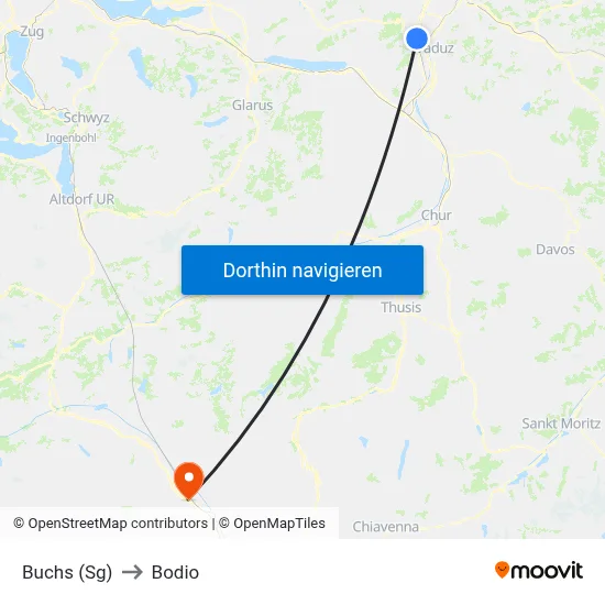 Buchs (Sg) to Bodio map