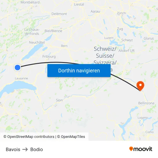 Bavois to Bodio map