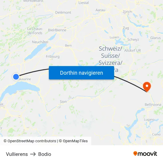 Vullierens to Bodio map