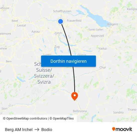 Berg AM Irchel to Bodio map