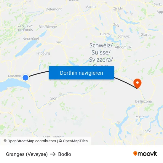 Granges (Veveyse) to Bodio map