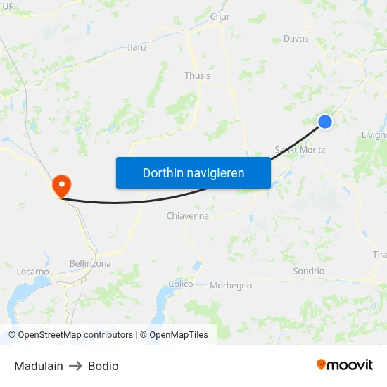 Madulain to Bodio map