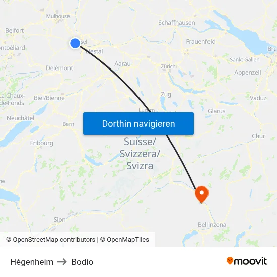 Hégenheim to Bodio map