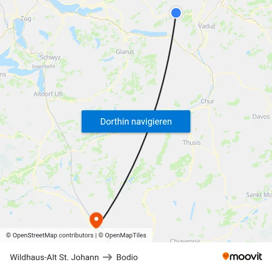 Wildhaus-Alt St. Johann to Bodio map