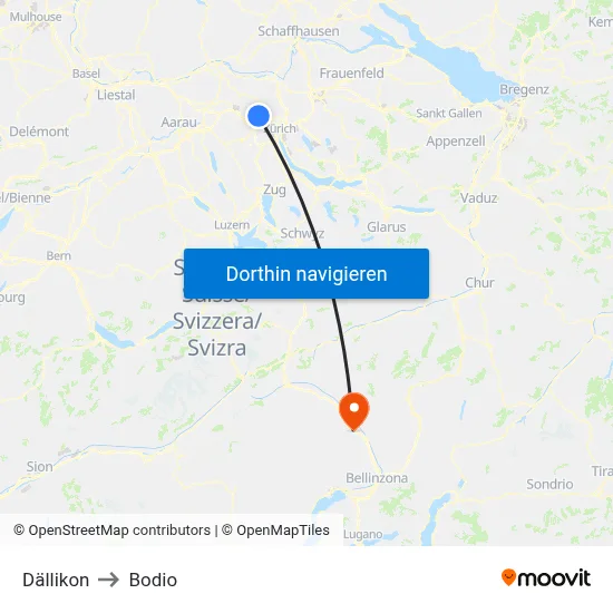 Dällikon to Bodio map