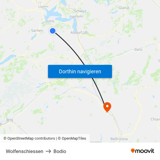 Wolfenschiessen to Bodio map