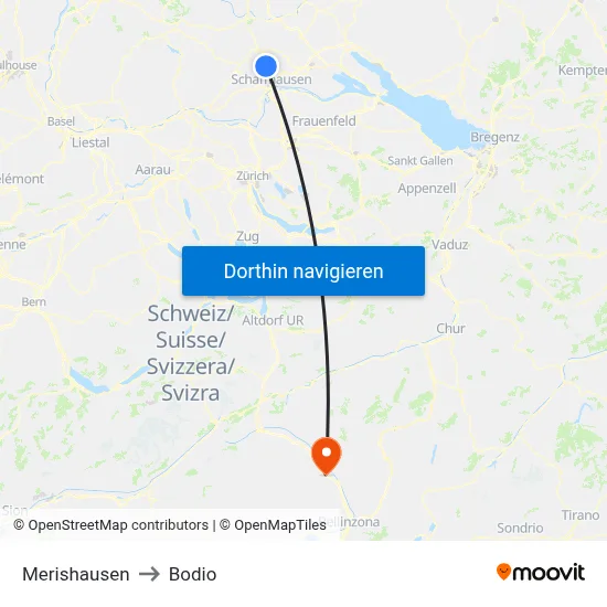 Merishausen to Bodio map