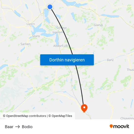 Baar to Bodio map