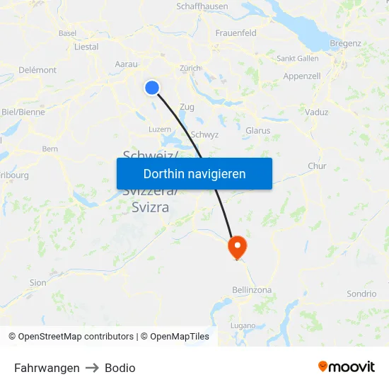 Fahrwangen to Bodio map