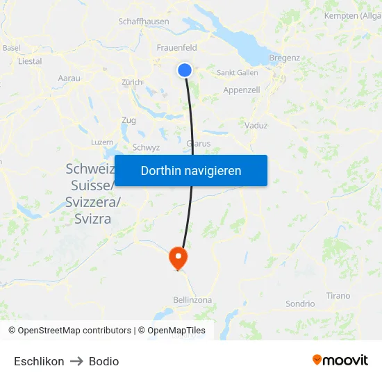 Eschlikon to Bodio map