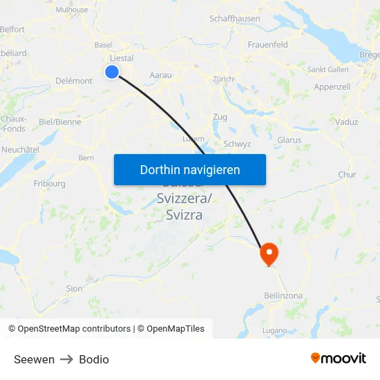 Seewen to Bodio map