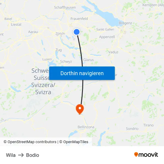 Wila to Bodio map