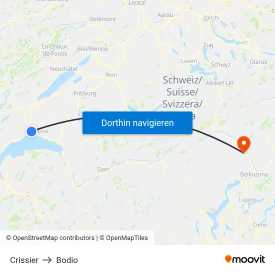 Crissier to Bodio map