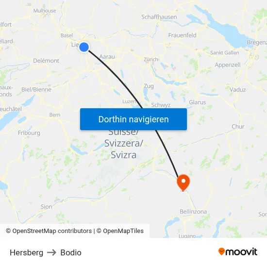 Hersberg to Bodio map