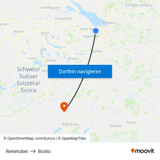 Rehetobel to Bodio map